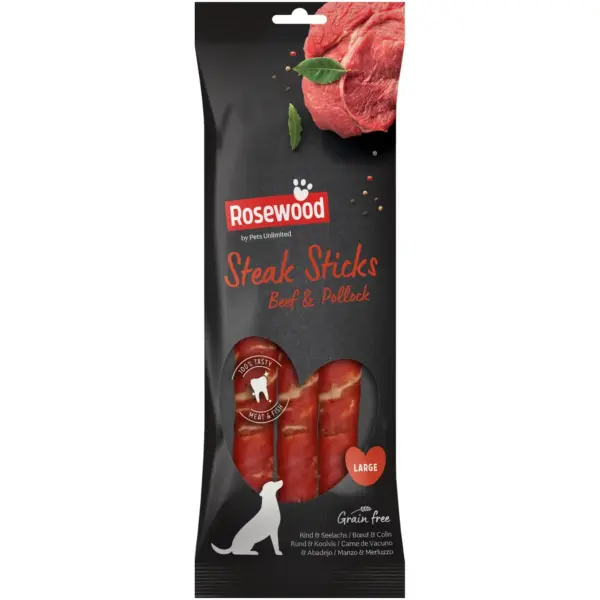 GEO1085 Rosewood Dog Large Steak Sticks Beef & Pollock