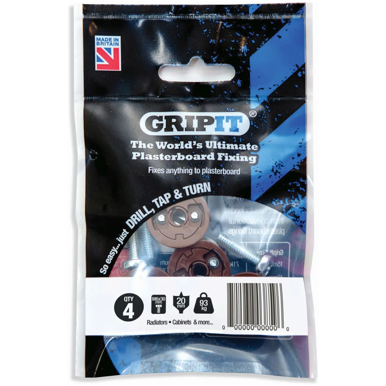 Gripit Plasterboard Fixing 20mm Max 93kg Pack of 4