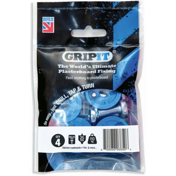 GPT0008 Gripit Plasterboard Fixing 25mm Max 113kg Pack of 4