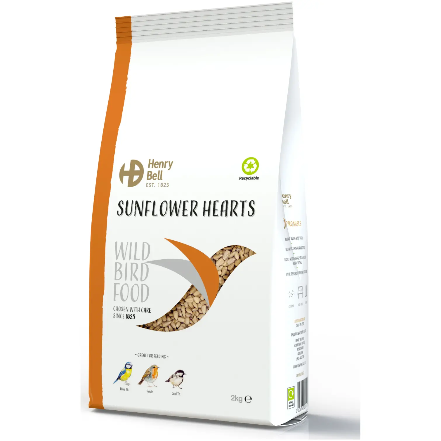 Henry Bell Wild Bird Food Sunflower Hearts 2kg bird seed UK