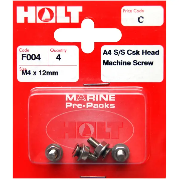 Holt S/Steel CSK Head M/Screw M4 x 12mm Card of 4