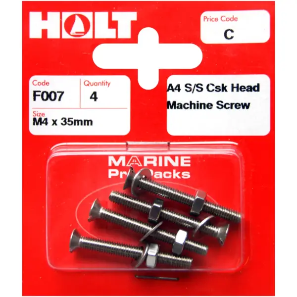 Holt S/Steel  CSK Head M/Screw M4 x 35mm Card of 4