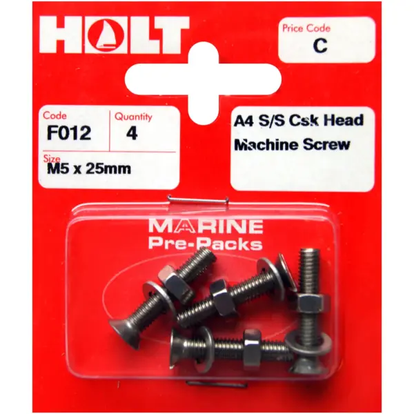 Holt S/Steel  CSK Head M/Screw M5 x 25mm Card of 4