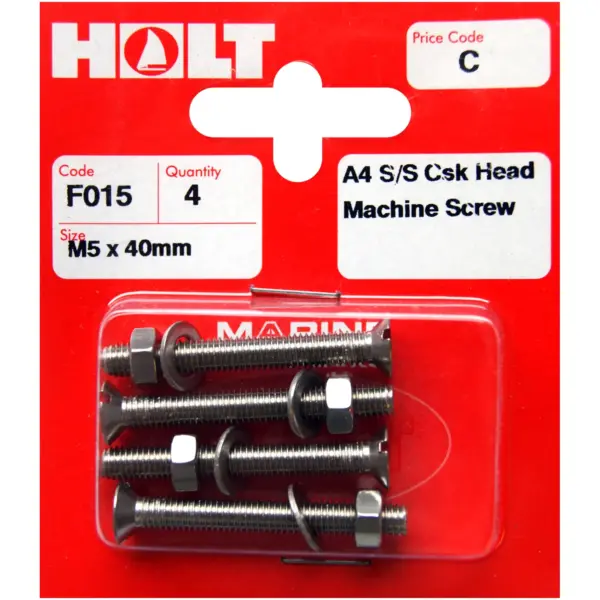 Holt S/Steel  CSK Head M/Screw M5 x 40mm Card of 4