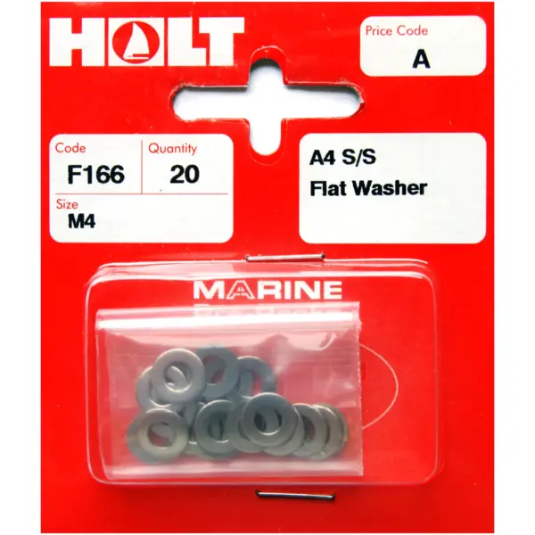 HOL0209 Holt S/Steel Flat Washer M4 Card of 20