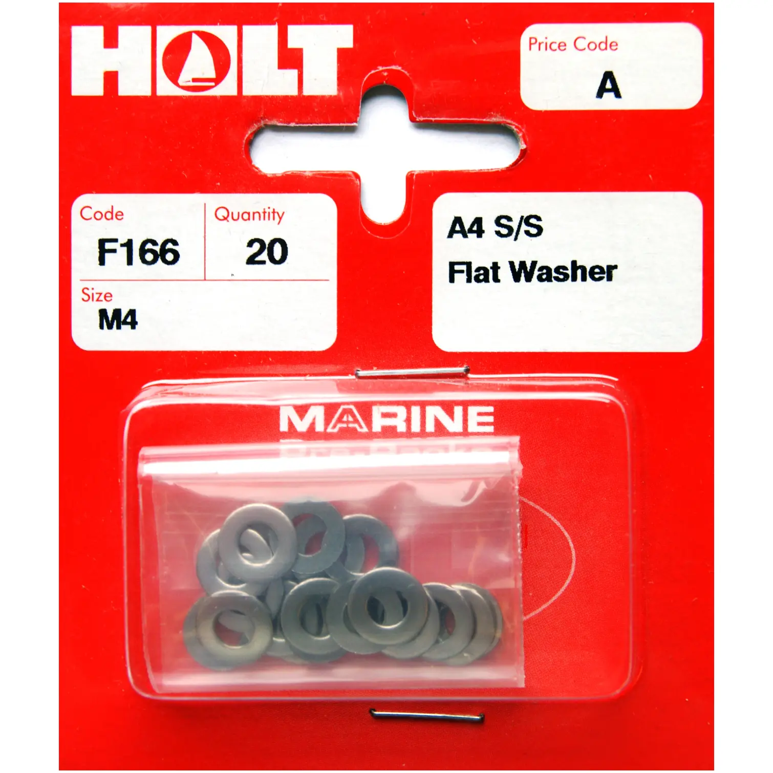 Holt S/Steel Flat Washer M4 Card of 20