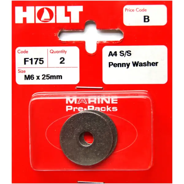 HOL0216 Holt S/Steel Penny Washer M6x25mm Card of 2