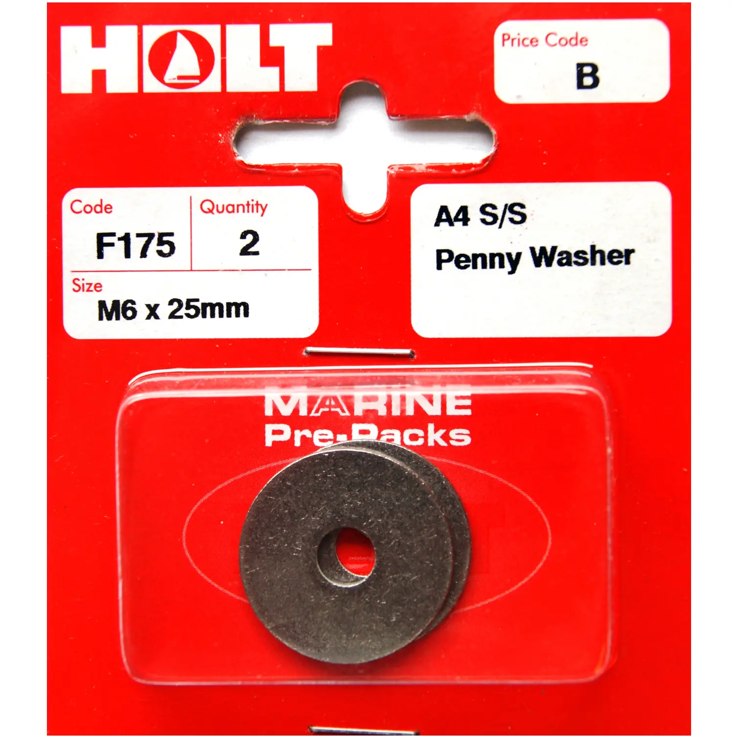 HOL0216 Holt S/Steel Penny Washer M6x25mm Card of 2