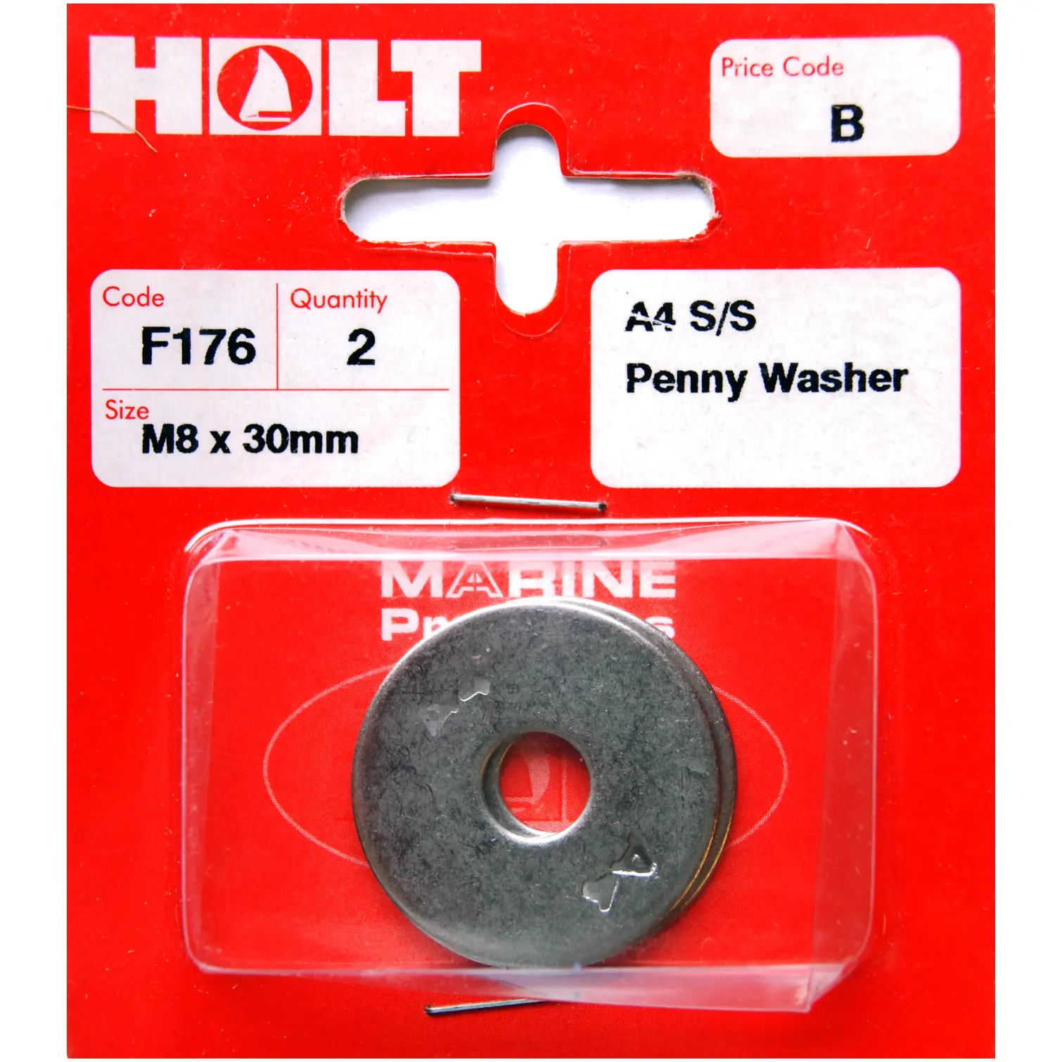 HOL0217 Holt S/Steel Penny Washer M8x30mm Card of 2