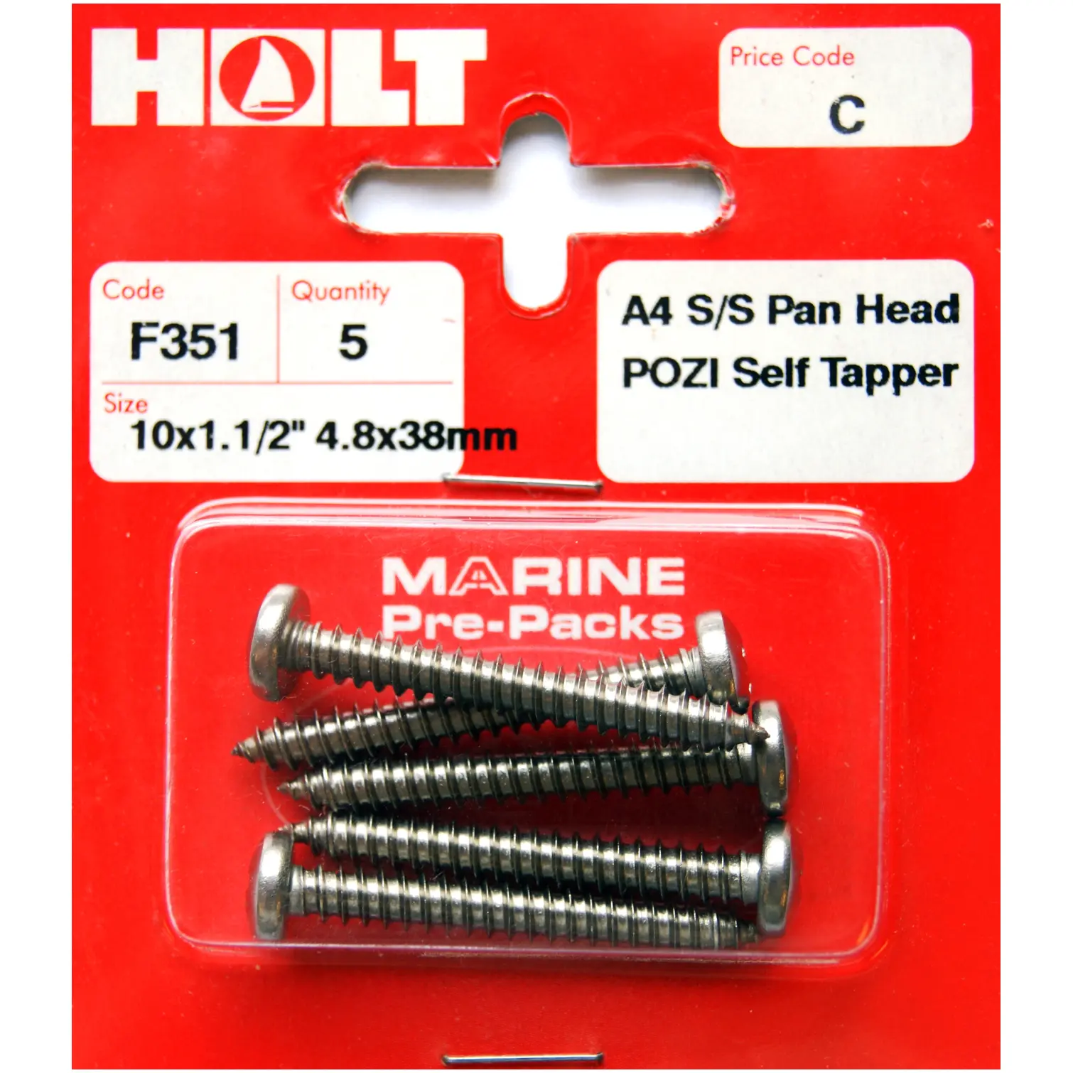HOL0294 Holt S/Steel Pan Pozi Selftap 4.8x38mm