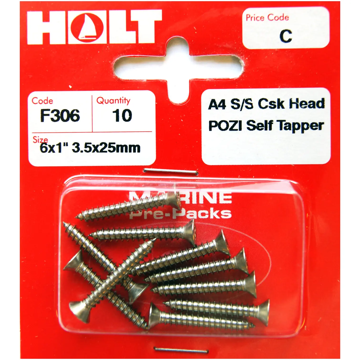 HOL0305 Holt S/SteelCSK Pozi Selftap 3.5x25mm Card of 10