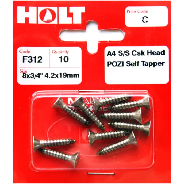 HOL0309 Holt S/Steel CSK Pozi Selftaper 4.2 x 19mm Card of 10