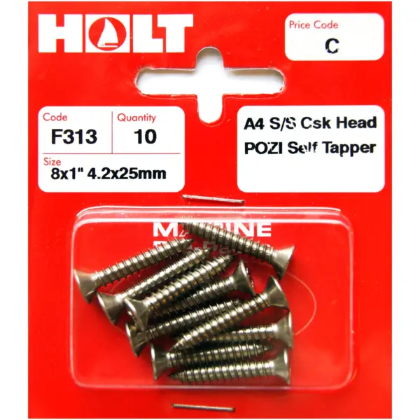 HOL0310 Holt S/Steel CSK Pozi Selftaper 4.2 x 25mm Card of 10