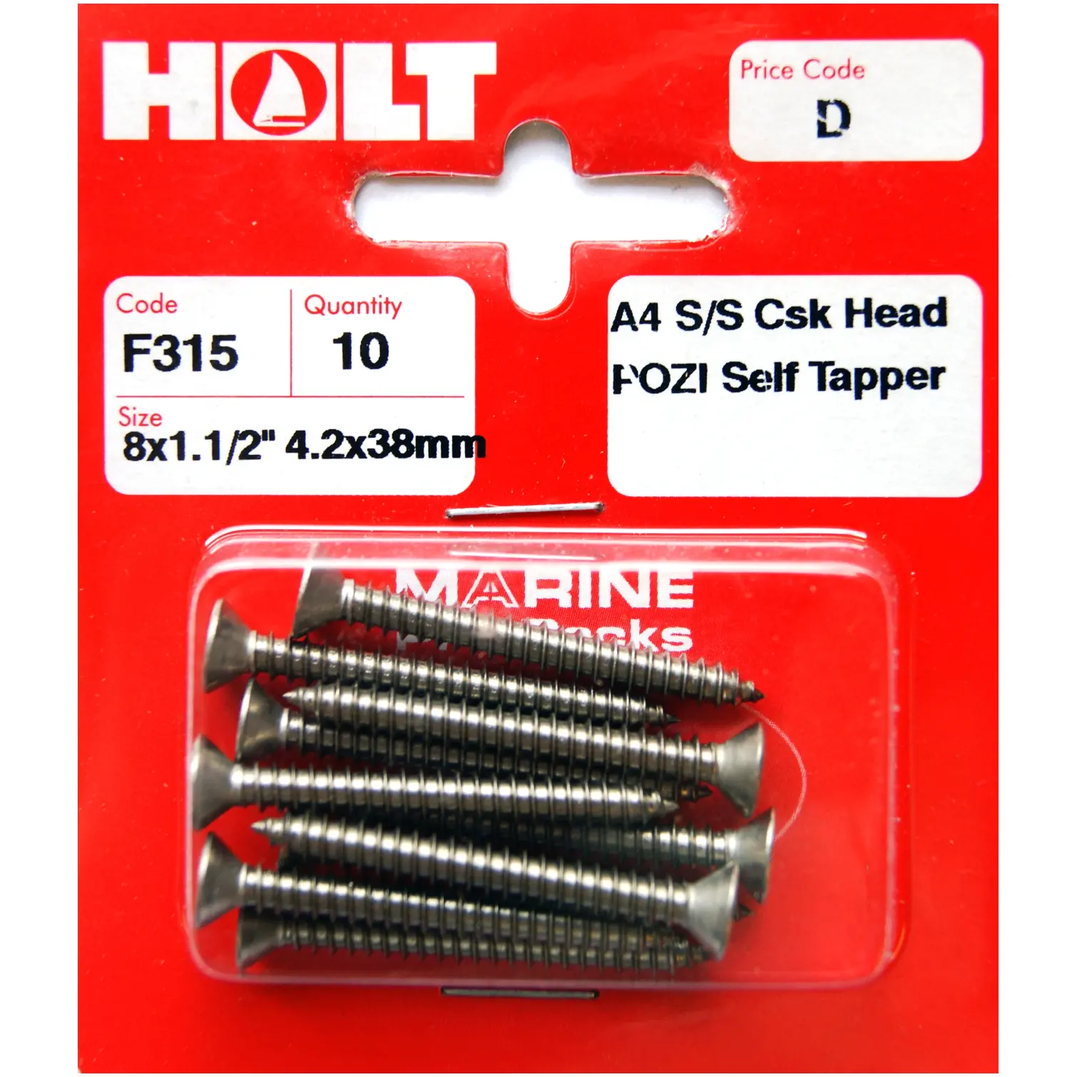 Holt S/Steel CSK Pozi Selftaper 4.2 x 38mm Card of 10