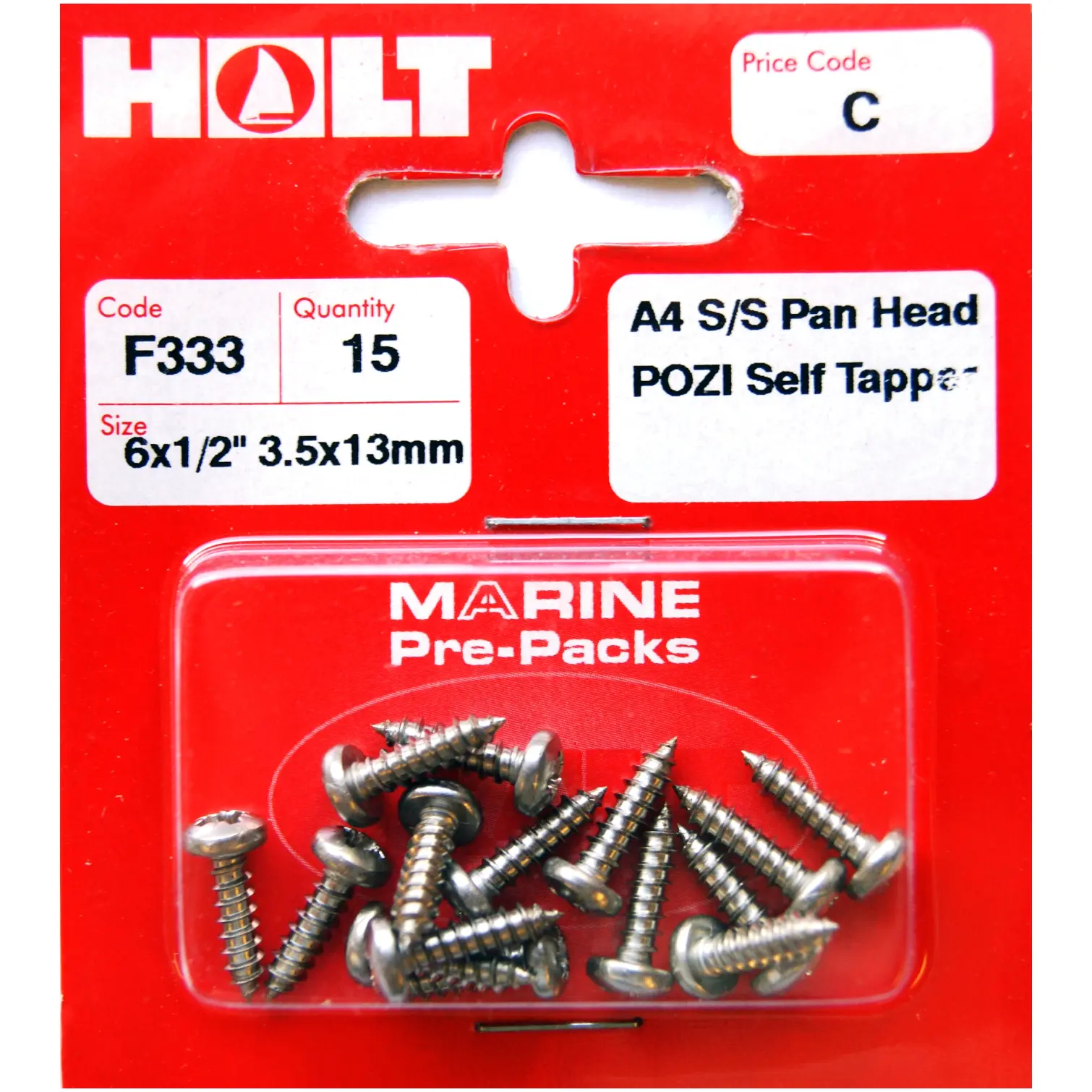 HOL0331 Holt S/Steel Pan Pozi Selftaper 3.5x13mm Card of 15