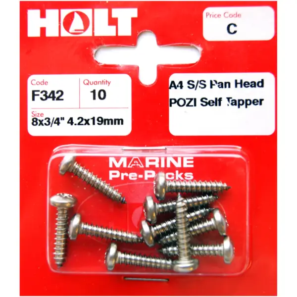 HOL0338 Holt S/Steel Pan Pozi Selftaper 4.2x19mm Card of 10