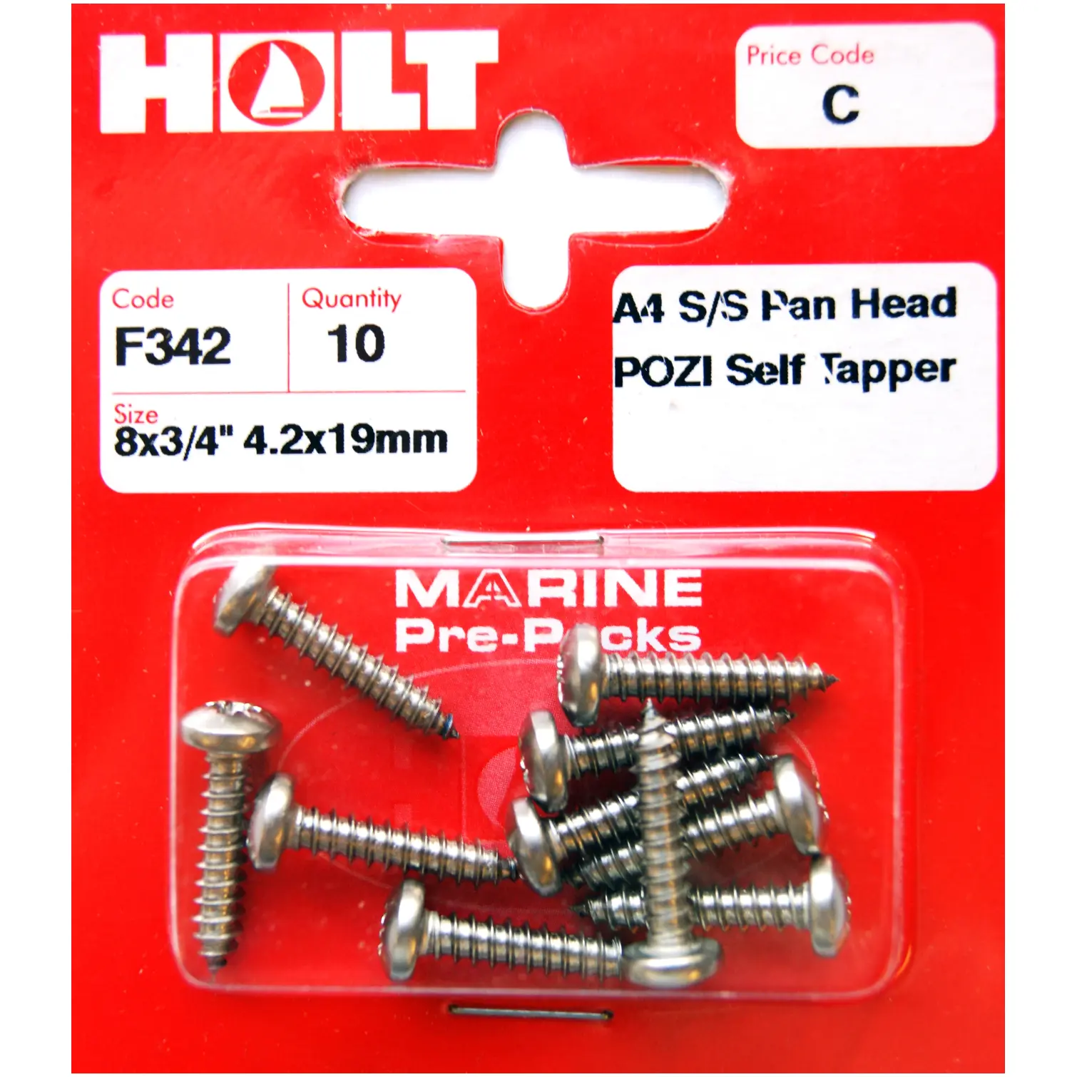 HOL0338 Holt S/Steel Pan Pozi Selftaper 4.2x19mm Card of 10