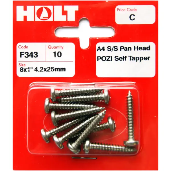 HOL0339 Holt S/Steel Pan Pozi Selftaper 4.2x25mm Card of 10