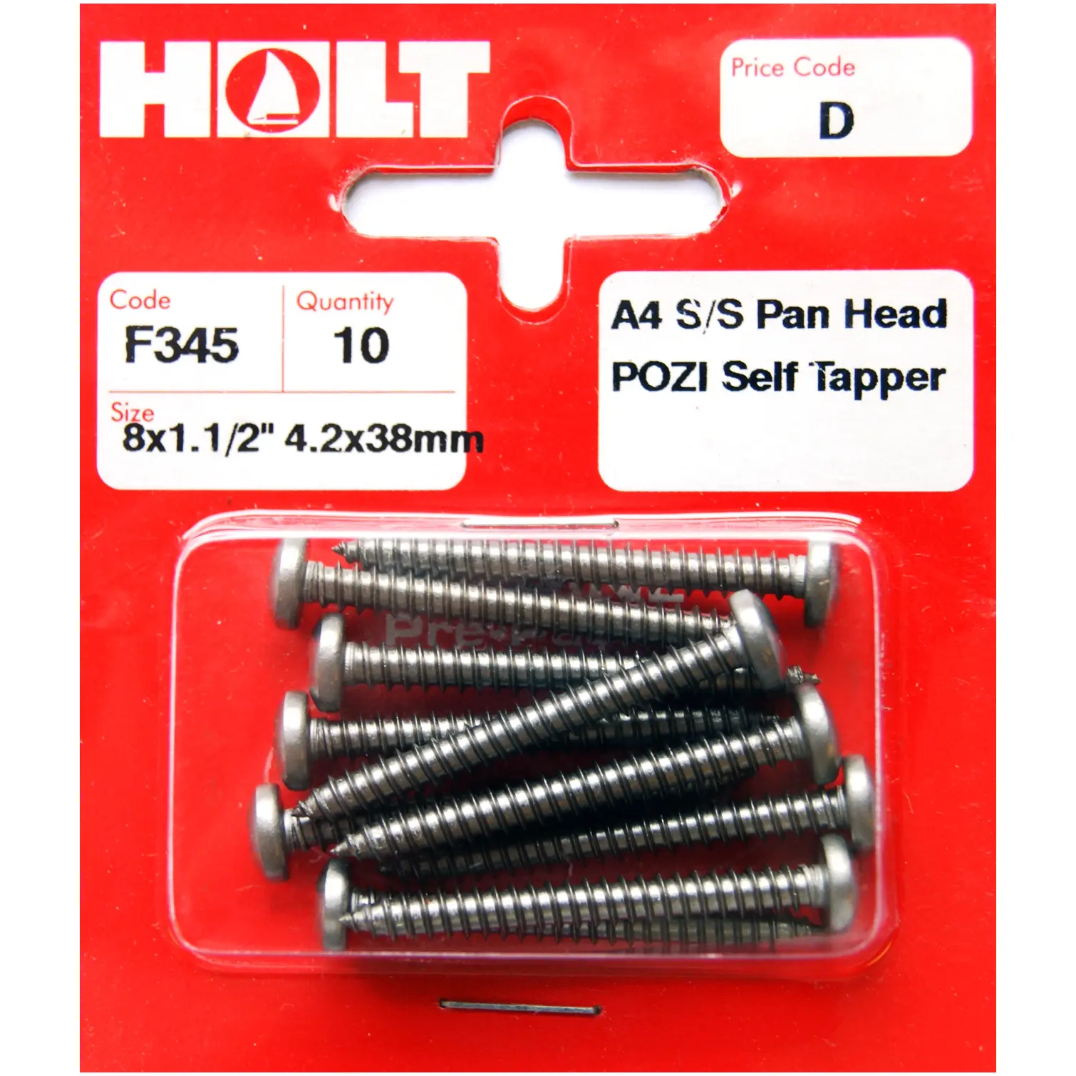 Holt S/Steel Pan Pozi Selftaper 4.2x38mm Card of 10