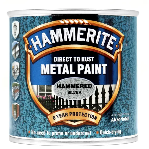 Hammerite Direct to Rust Metal Paint Hammered Silver 250ml