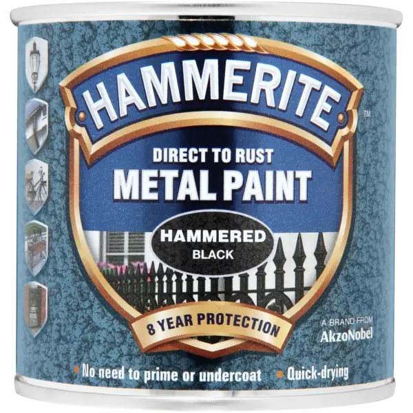 Hammerite Direct to Rust Metal Paint Hammered Black 250ml