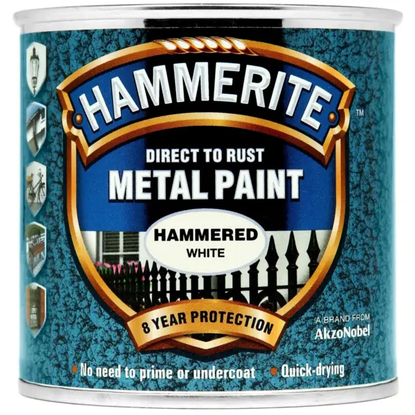 Hammerite Direct to Rust Metal Paint Hammered White 250ml