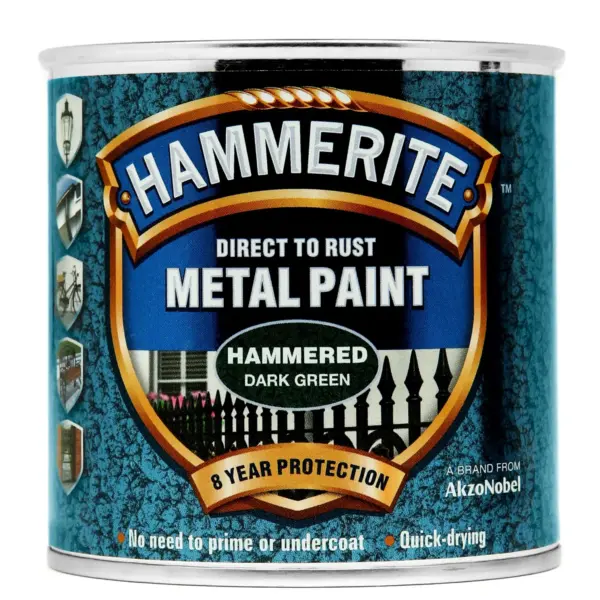 Hammerite Direct to Rust Metal Paint Hammered Dark Green 250ml