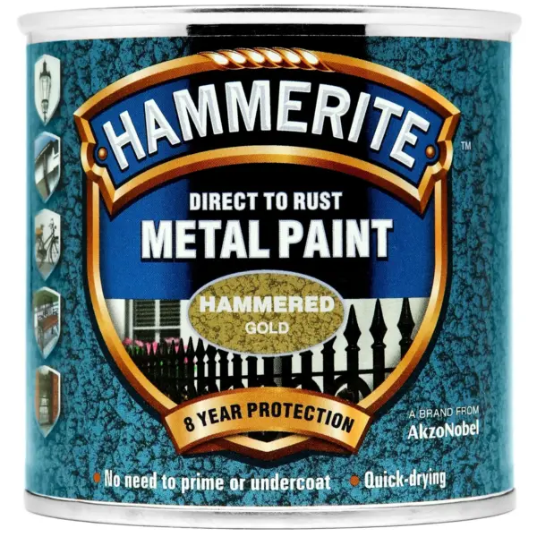 Hammerite Direct to Rust Metal Paint Hammered Gold 250ml