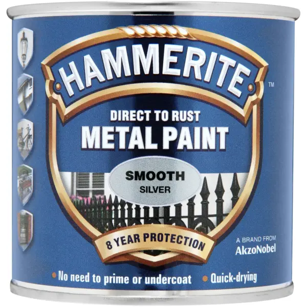 Hammerite Direct to Rust Metal Paint Smooth Silver 250ml