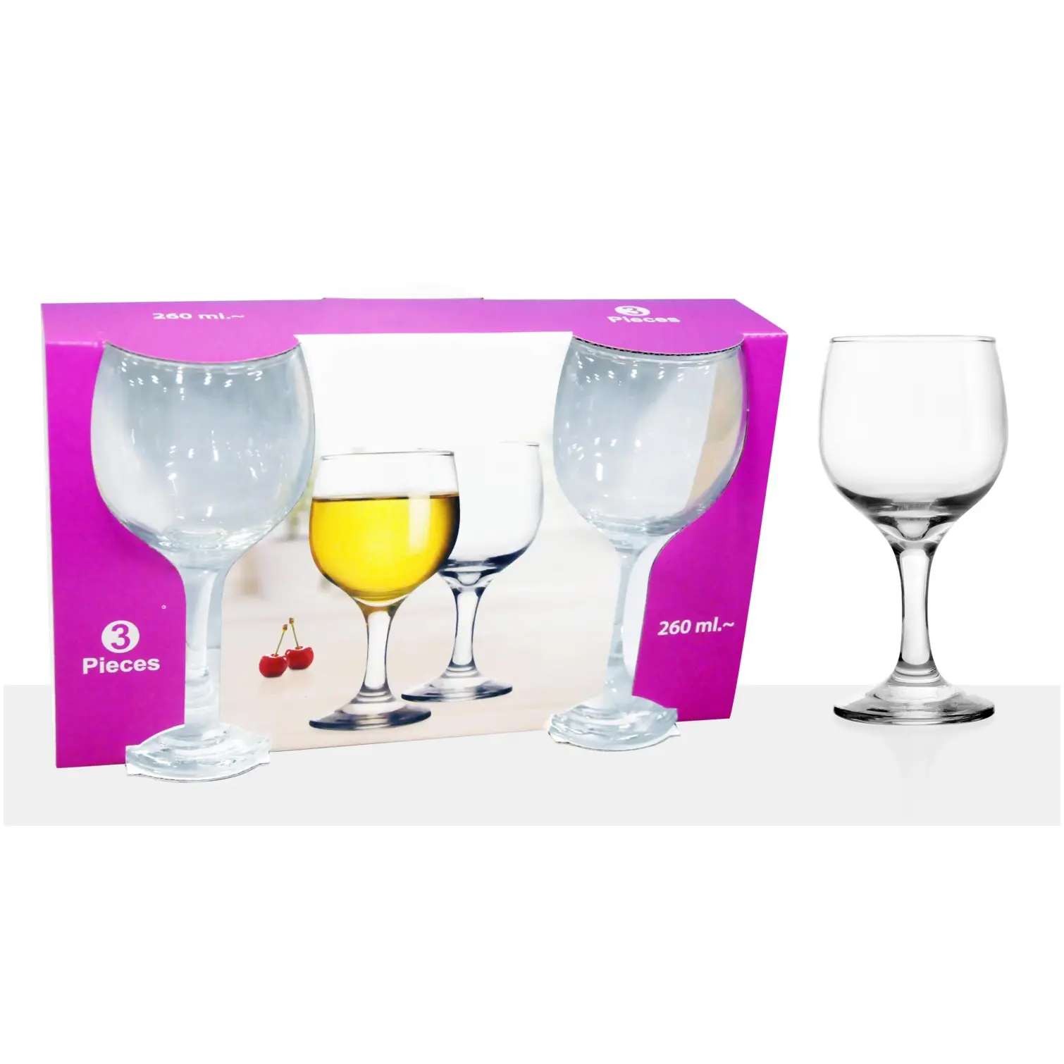 Cheerful Stem Collection White Wine Glasses 260ml 3 Pack
