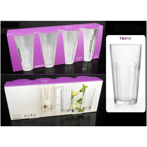Octagonal Base Glass Tumblers 380ml 4 Pack