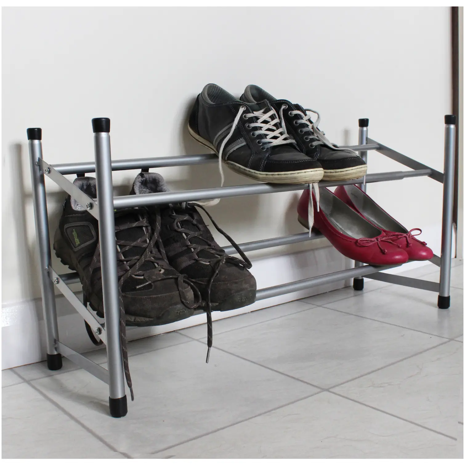 JVL Chrome 2 Tier Extending Shoe Rack