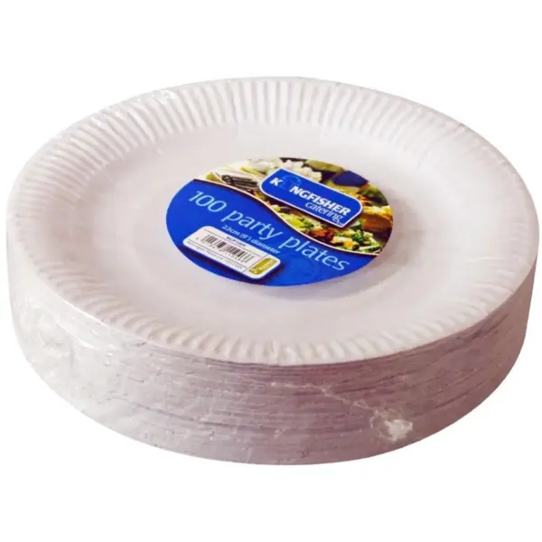 Kingfisher White Paper Plates 23cm pk100