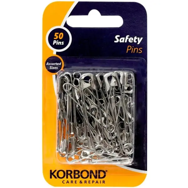 KOR0001 KORBOND Safety Pins Nickel Plated Pack of 50