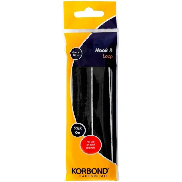 Korbond Hook & Loop Stick On Black 2cm x 50cm