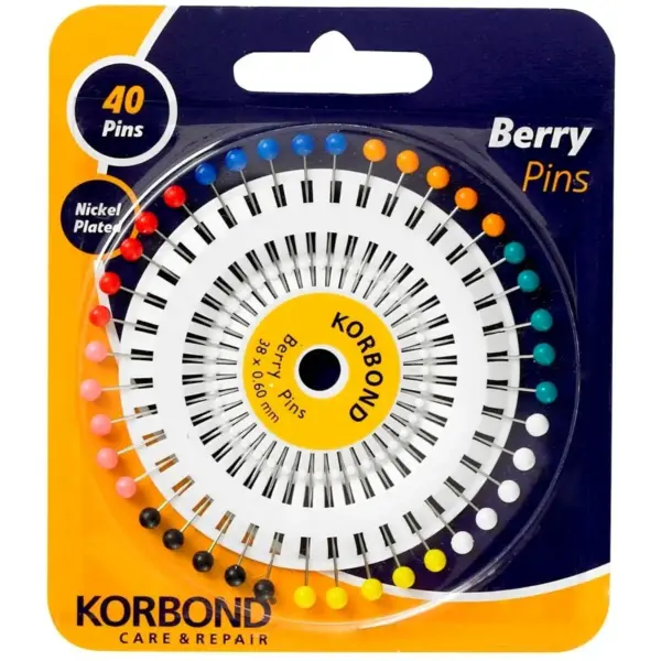 Korbond Nickle Plated Berry Pins 40 Assorted Colours
