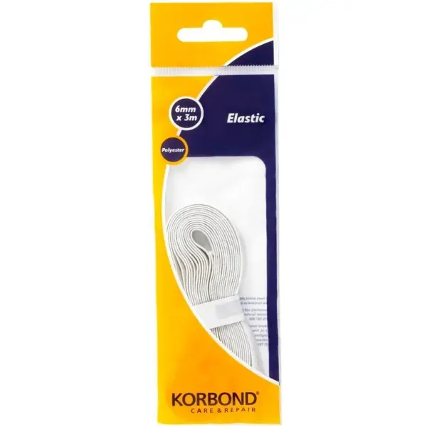 Korbond Polyester Elastic White 6mm x 3m