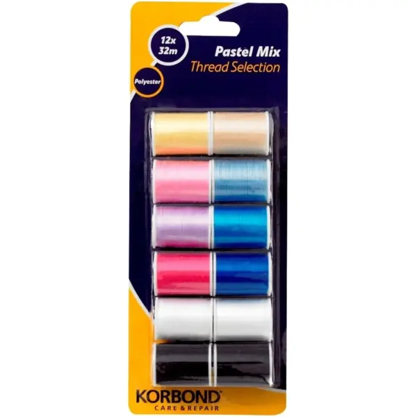 Korbond Pastel Colour Polyester Thread Selection 12 x 32 meters