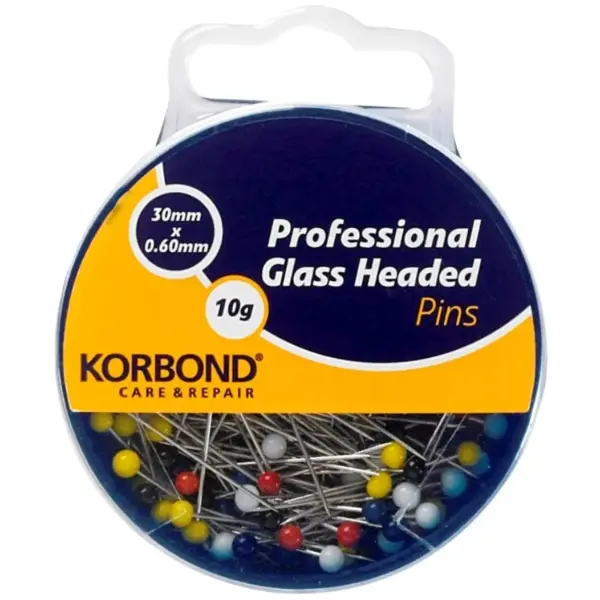 Korbond Professional Glass Headed Pins 30 x 0.6mm 10 grams