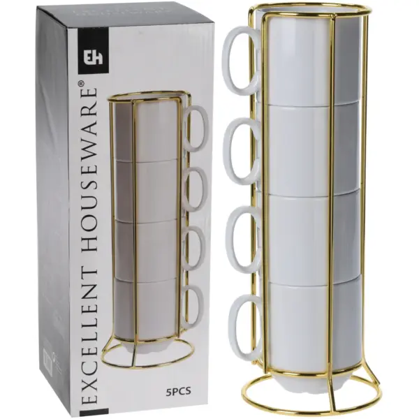 Set of 4 Mugs In Gold Stand