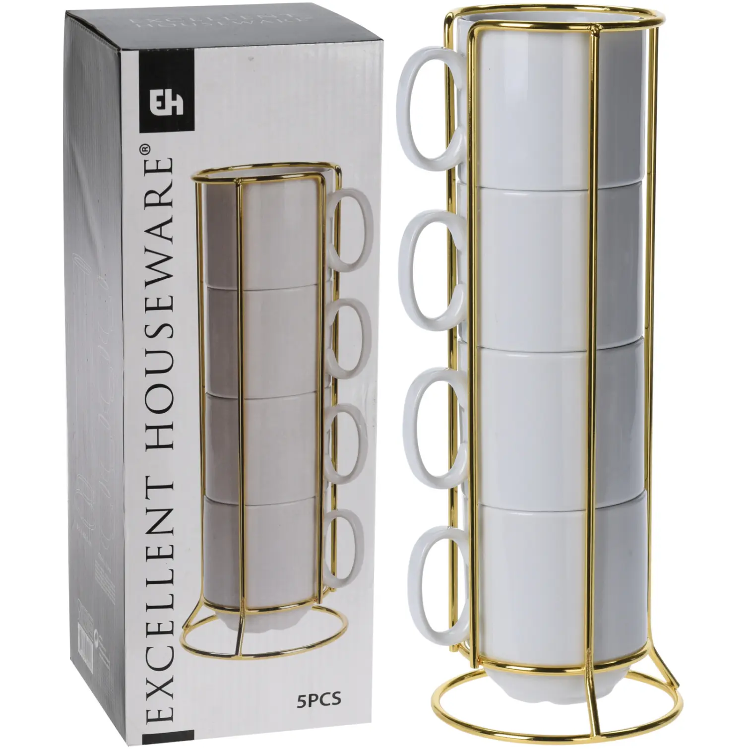 Set of 4 Mugs In Gold Stand