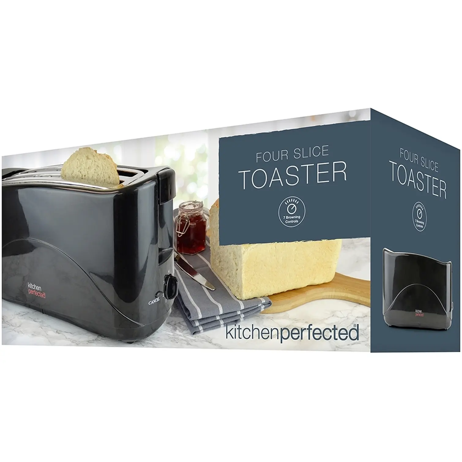KitchenPerfected 4 Slice Long Slot Toaster Black