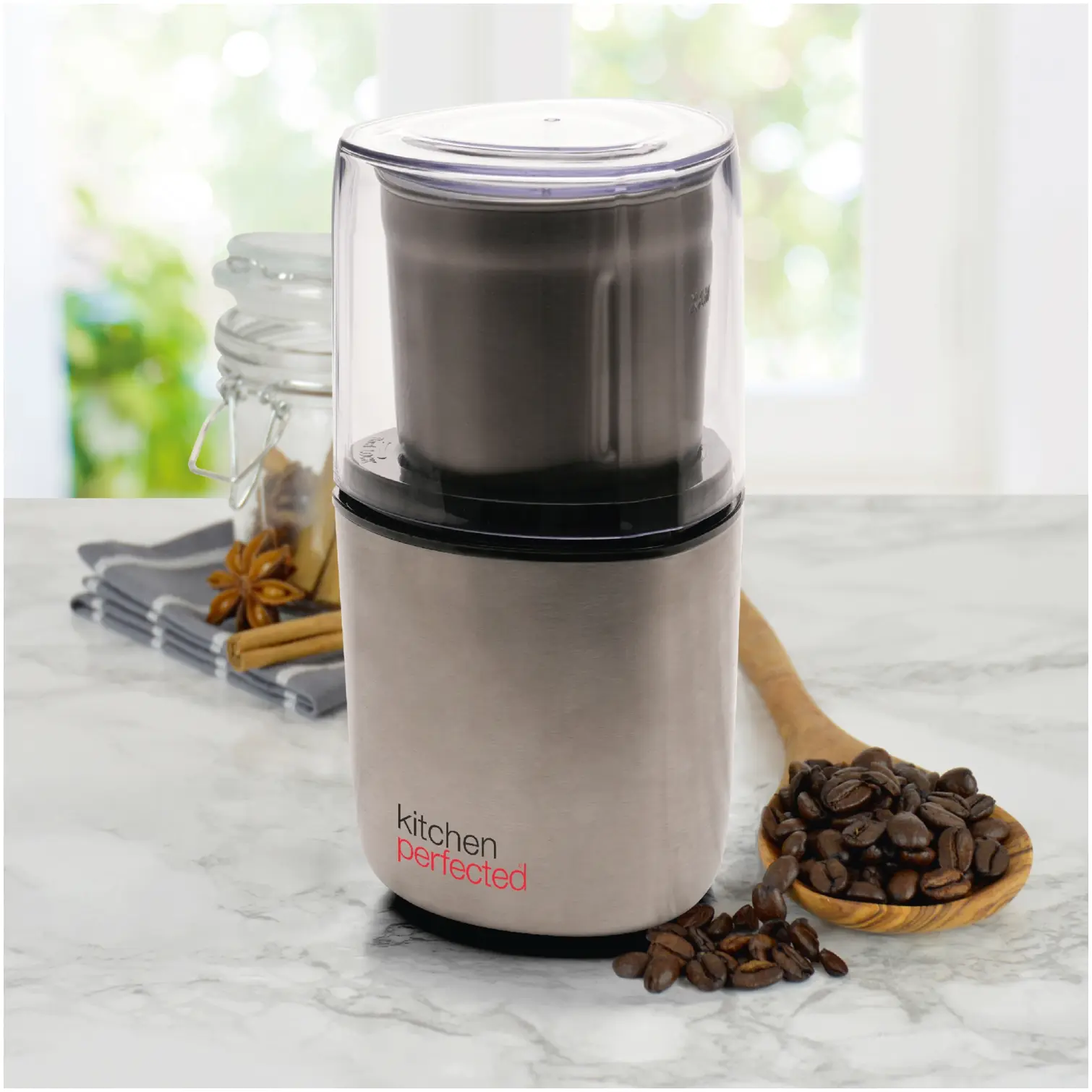 Kitchen Perfected Coffee & Spice Grinder Brushed Steel 200w