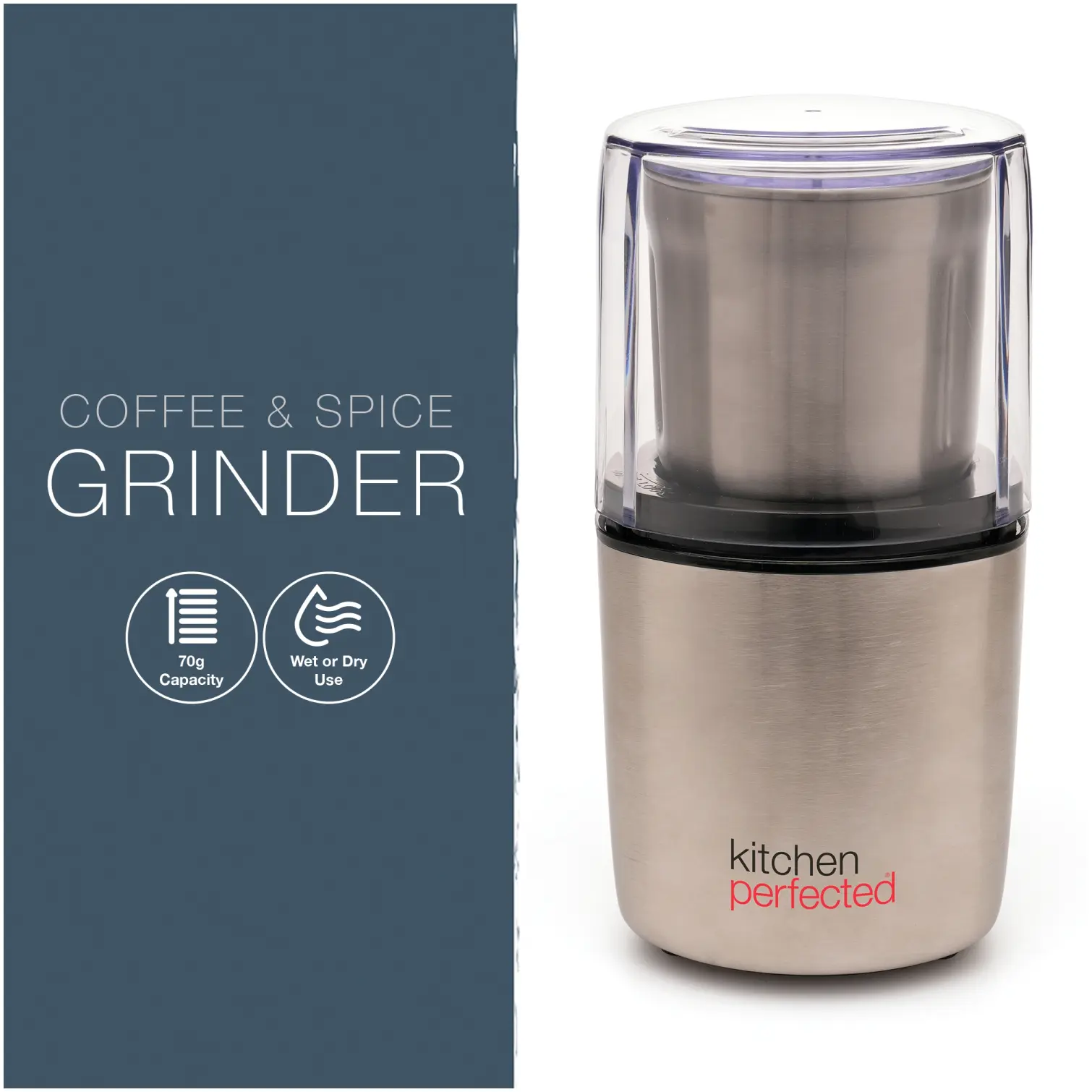 Kitchen Perfected Coffee & Spice Grinder Brushed Steel 200w