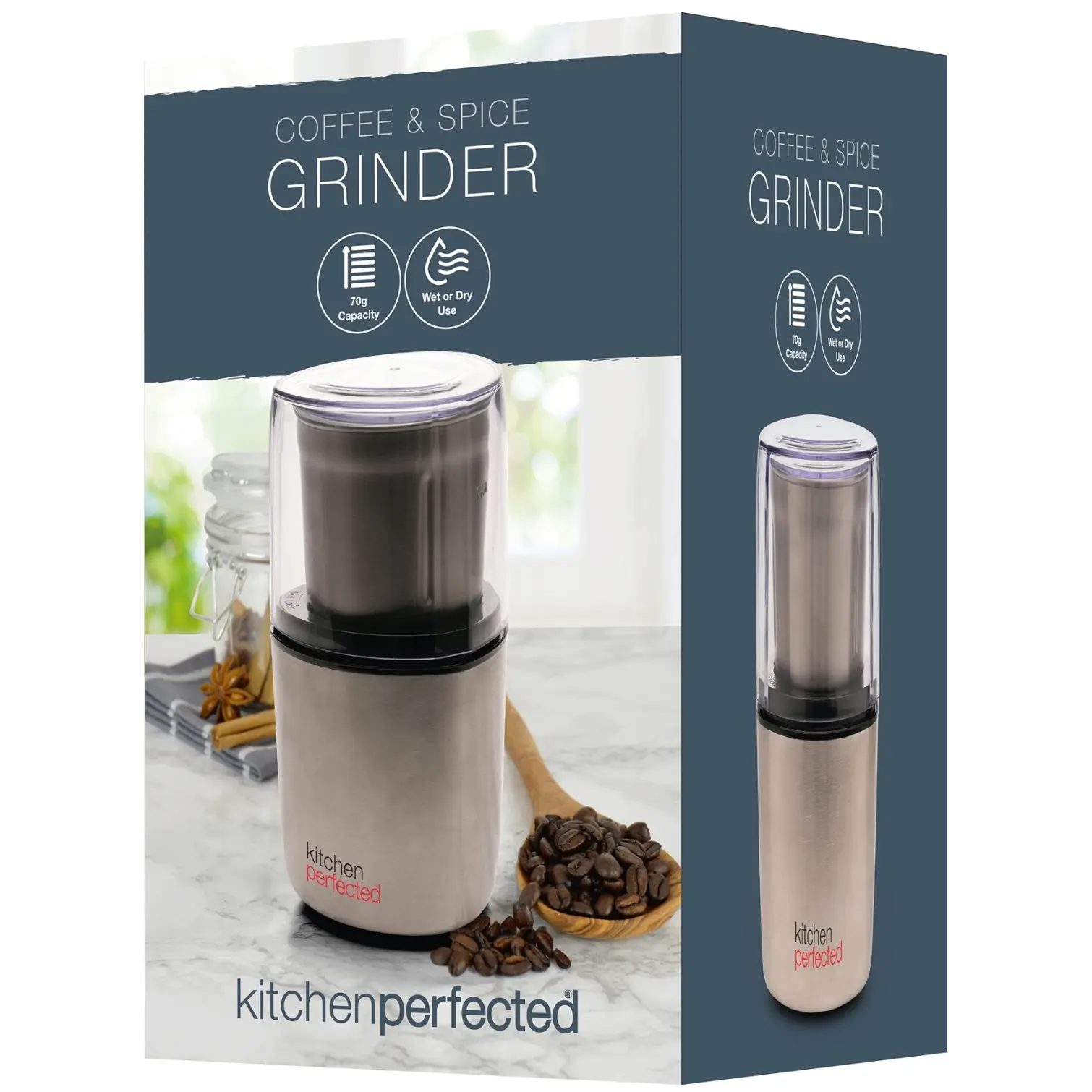 Kitchen Perfected Coffee & Spice Grinder Brushed Steel 200w