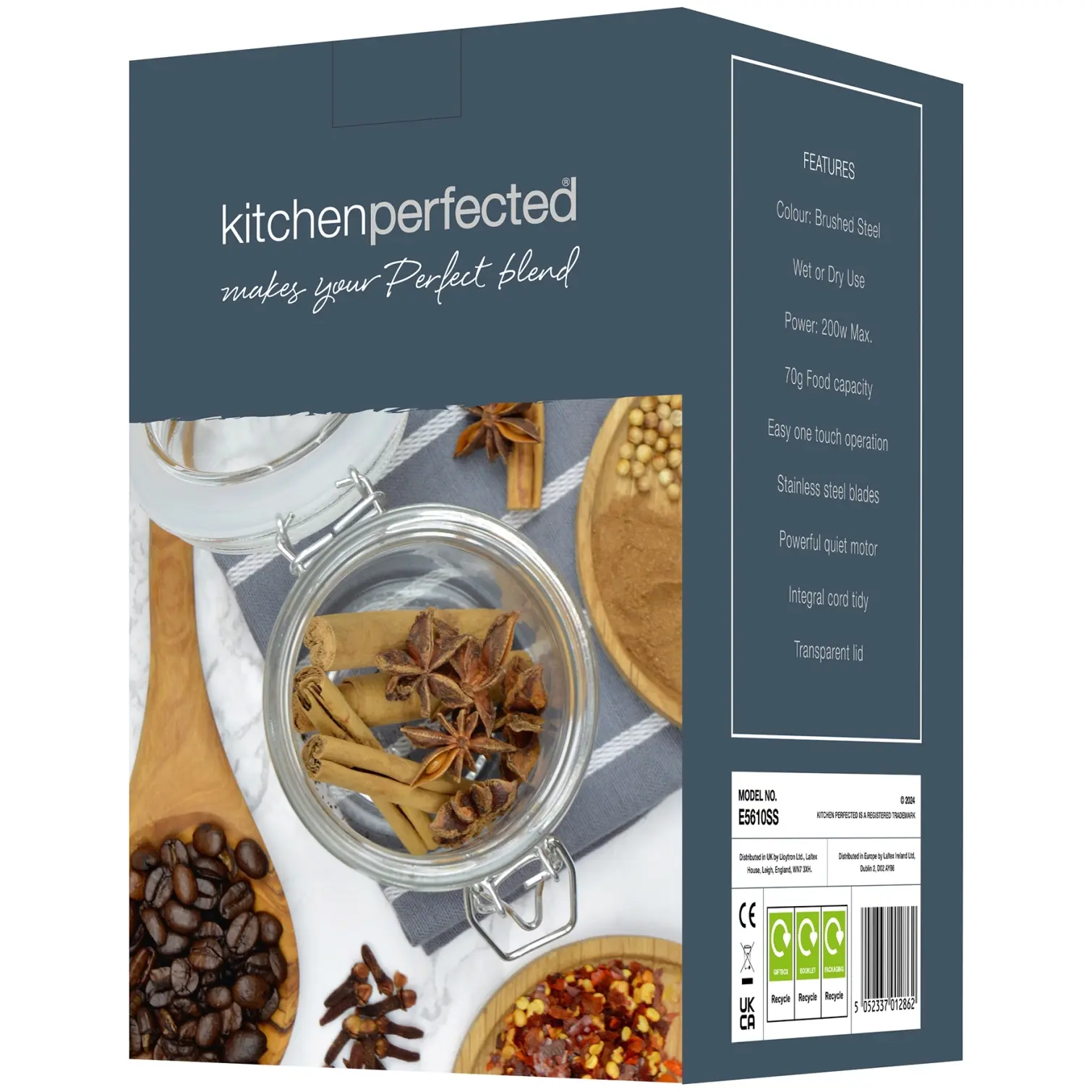 Kitchen Perfected Coffee & Spice Grinder Brushed Steel 200w