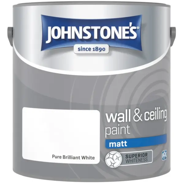 MAN0098 Johnstones Wall & Ceiling paint Pure Brilliant White Matt 2.5 Litre
