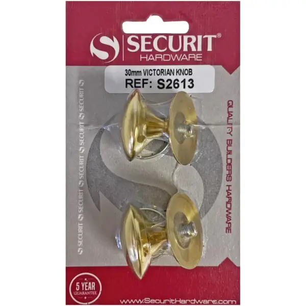 Securit Victorian Brass Knobs 30mm Card of 2