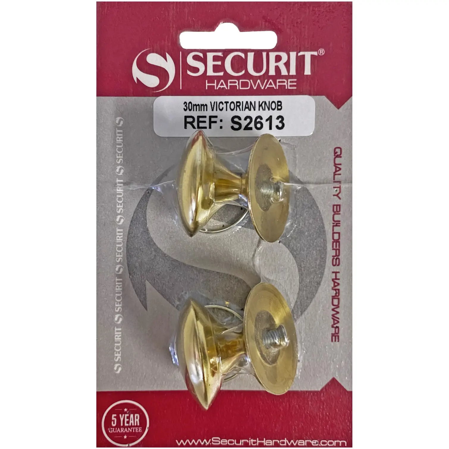 Securit Victorian Brass Knobs 30mm Card of 2