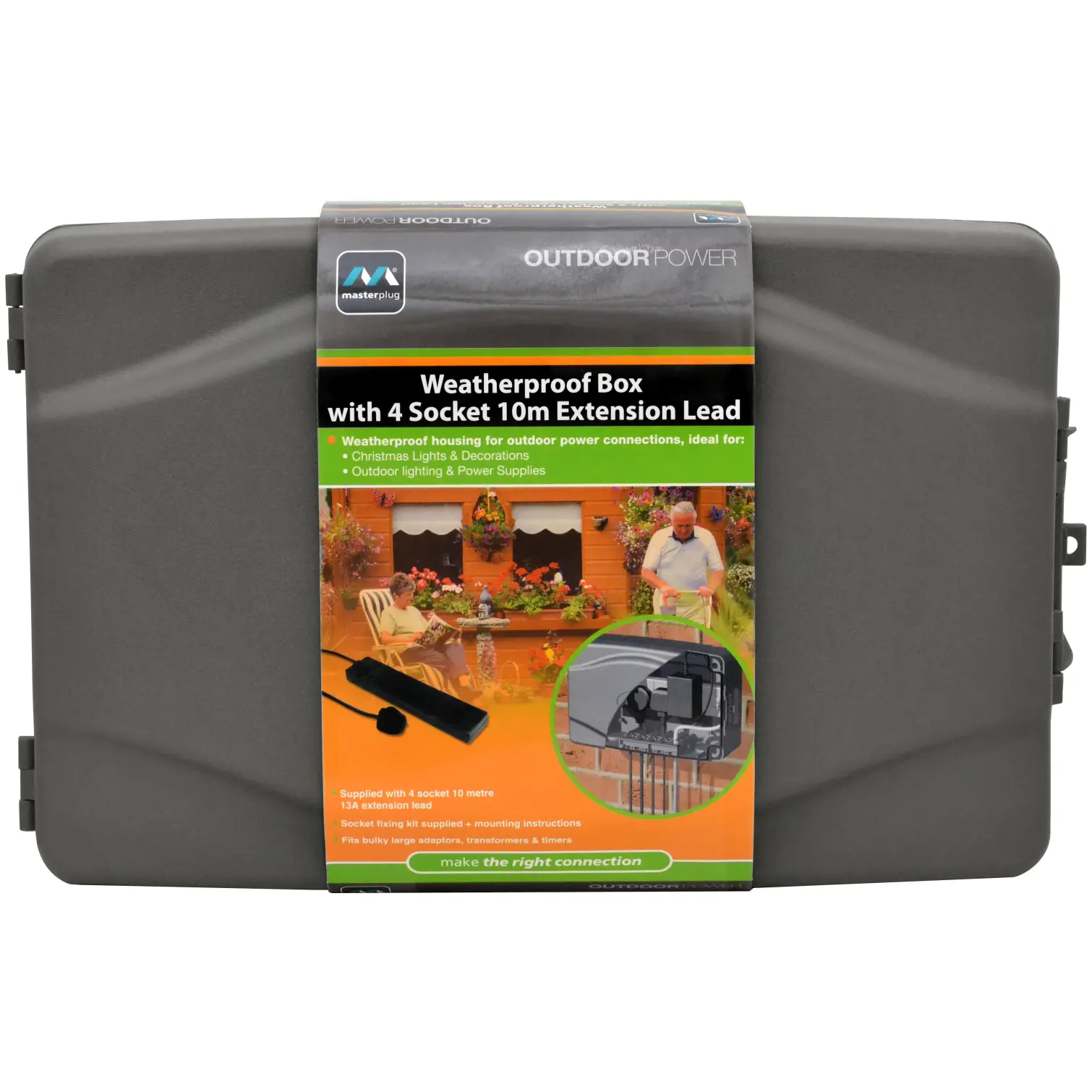 Masterplug Weatherproof Box 4 Socket 10m outdoor extension lead UK